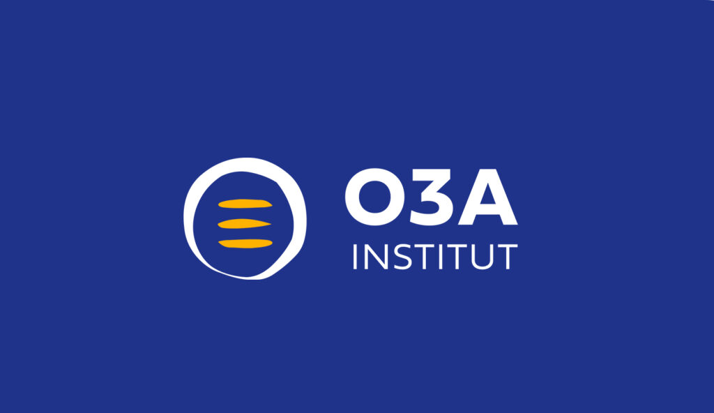 Logo pour l'institut O3A sur fond bleu