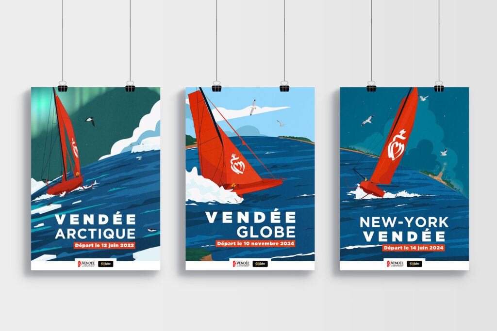 Triptyque des affiches réalisées pour les 3 courses du Vendée Globe