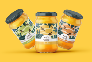 Présentation des 3 packaging de pots de miel